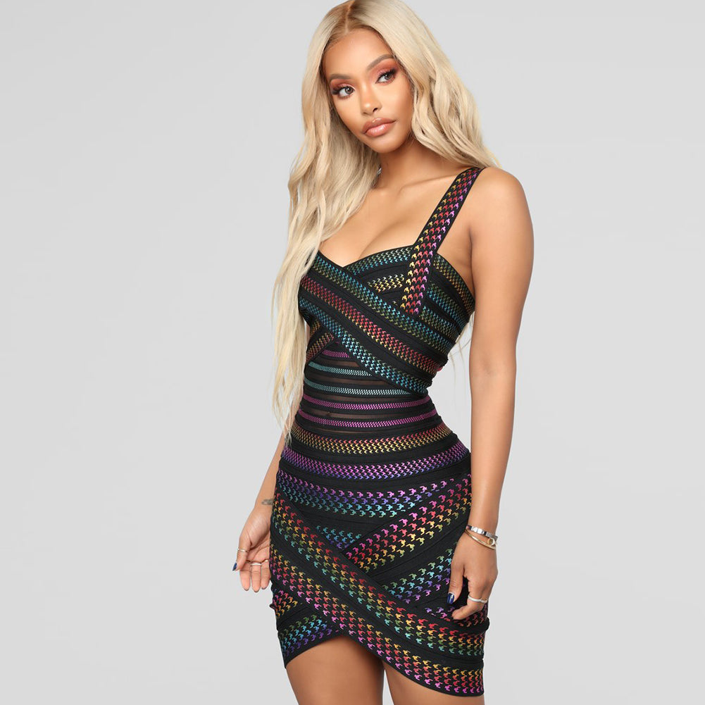 Strappy Sleeveless Striped Mini Bandage Dress