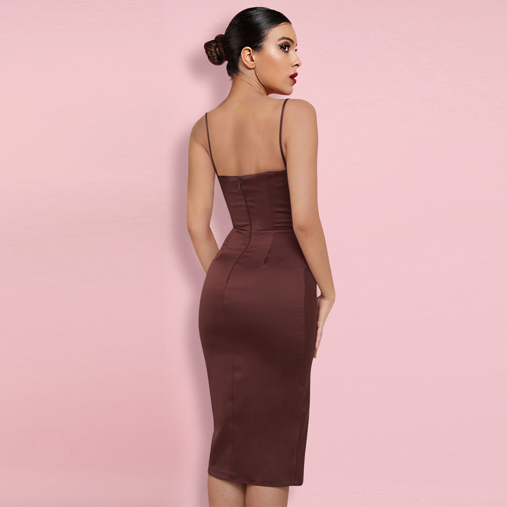 Strappy Sleeveless Plain Over Knee Bodycon Dress