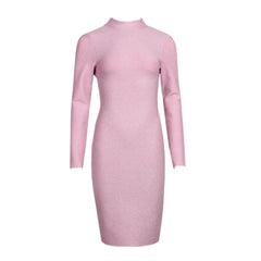 High Neck Long Sleeve Backless Midi Bandage Dress