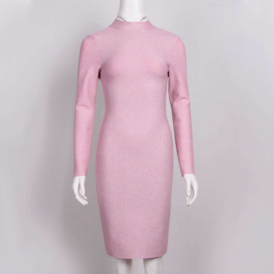 High Neck Long Sleeve Backless Midi Bandage Dress