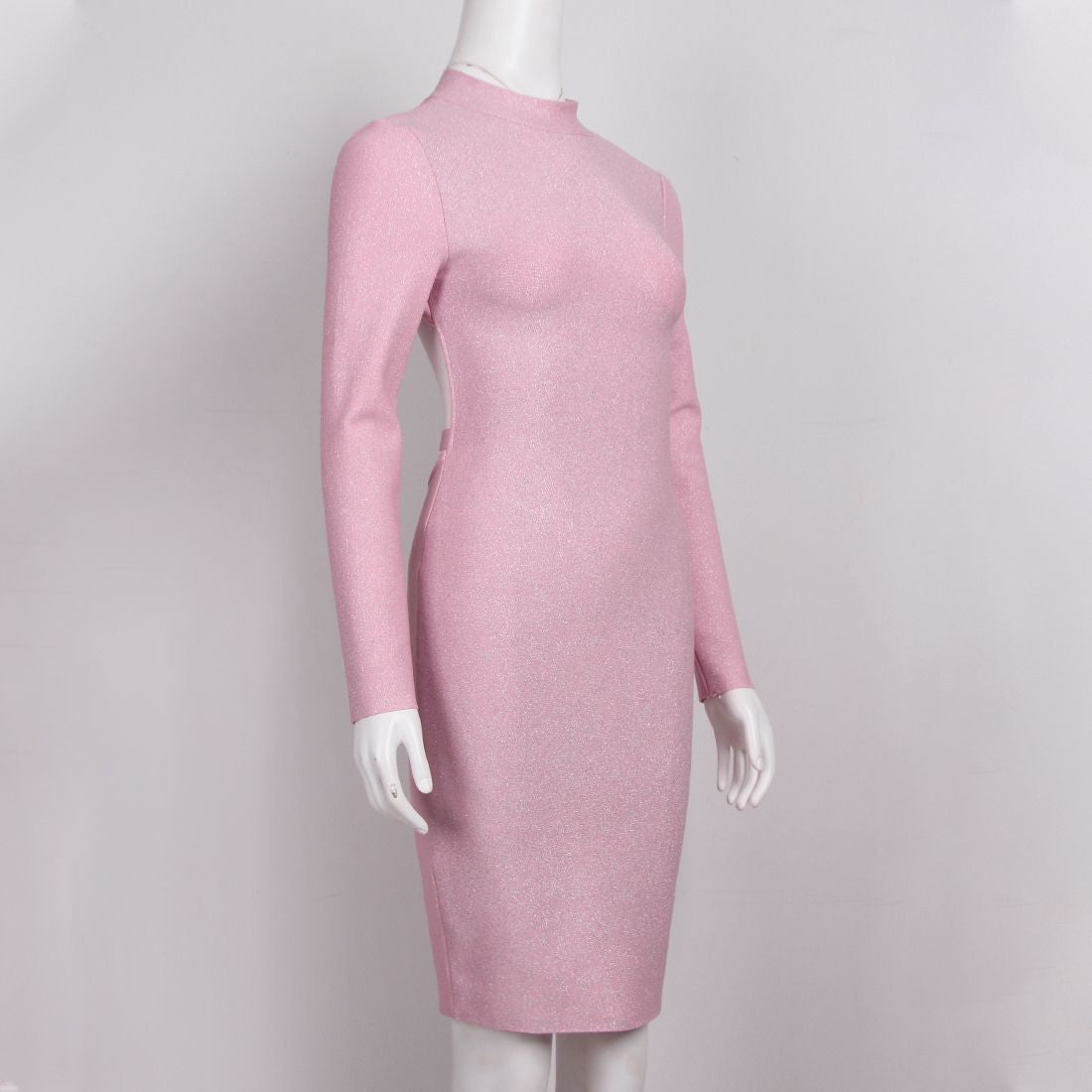 Hochgeschlossenes, langärmliges, rückenfreies Midi-Bandage-Kleid