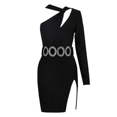 Halter Long Sleeve Asymmetrical Mini Bandage Dress