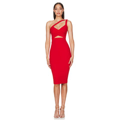 One Shoulder Sleeveless Asymmetrical Midi Bandage Dress