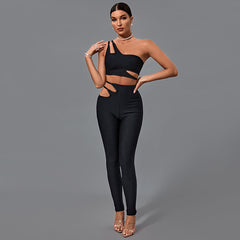 One Shoulder Sleeveless Cut Out Bandage Set