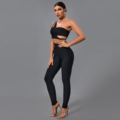 One Shoulder Sleeveless Cut Out Bandage Set