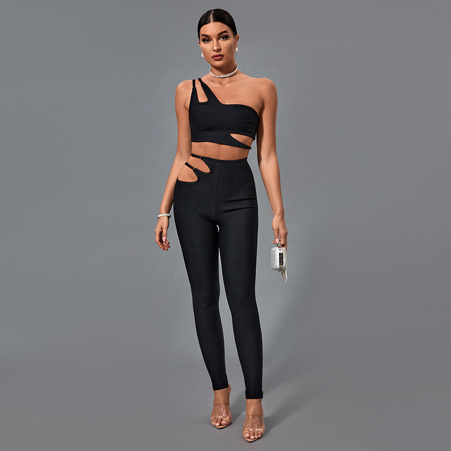 One Shoulder Sleeveless Cut Out Bandage Set
