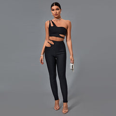 One Shoulder Sleeveless Cut Out Bandage Set