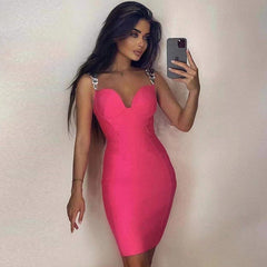 Strappy Sleeveless Midi Crystal Bandage Dress HL8881