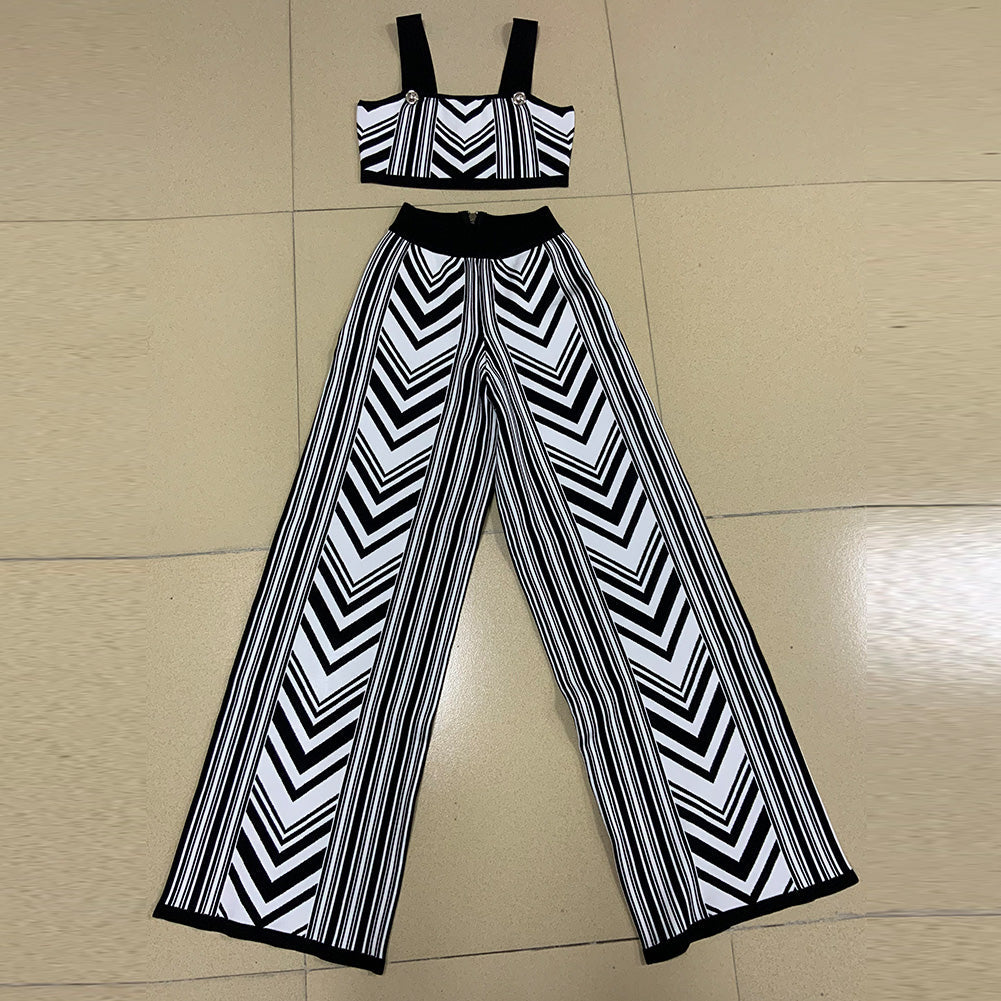 Strappy Sleeveless Striped Bodycon Set