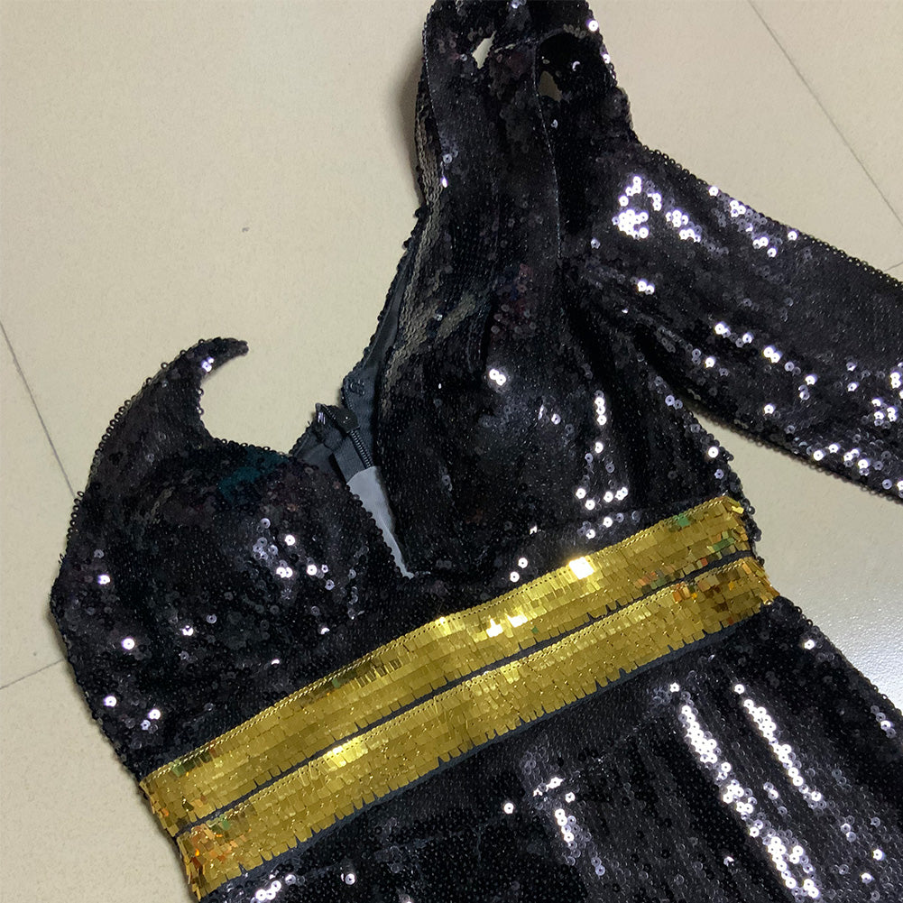 One Shoulder Long Sleeve Mini Sequined Bodycon Dress HT2738