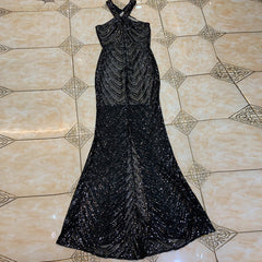 V Neck Sleeveless Maxi Sequined Bodycon Dress HT2746
