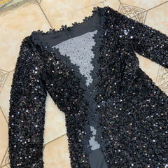 Round Neck Long Sleeve Maxi Sequined Bodycon Dress HT2748