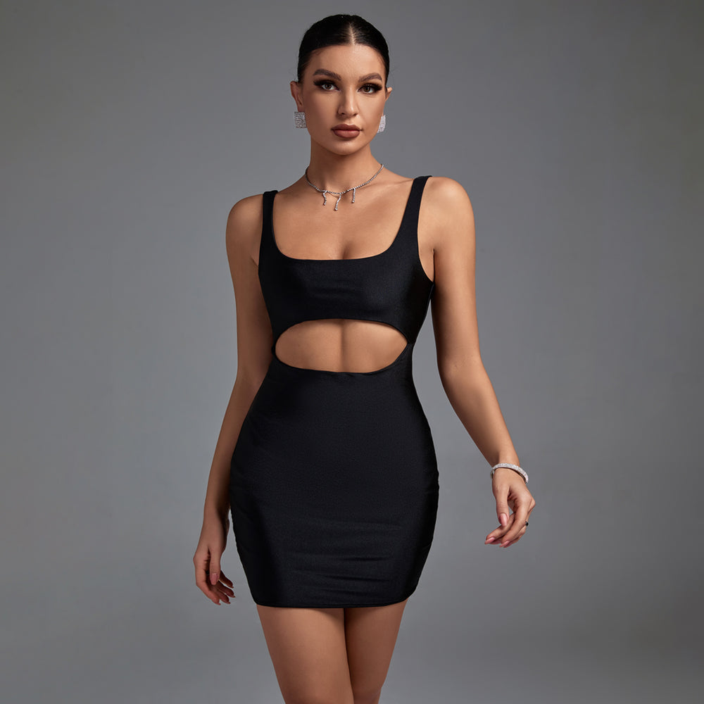 Round Neck Sleeveless Cut Out Mini Bodycon Dress