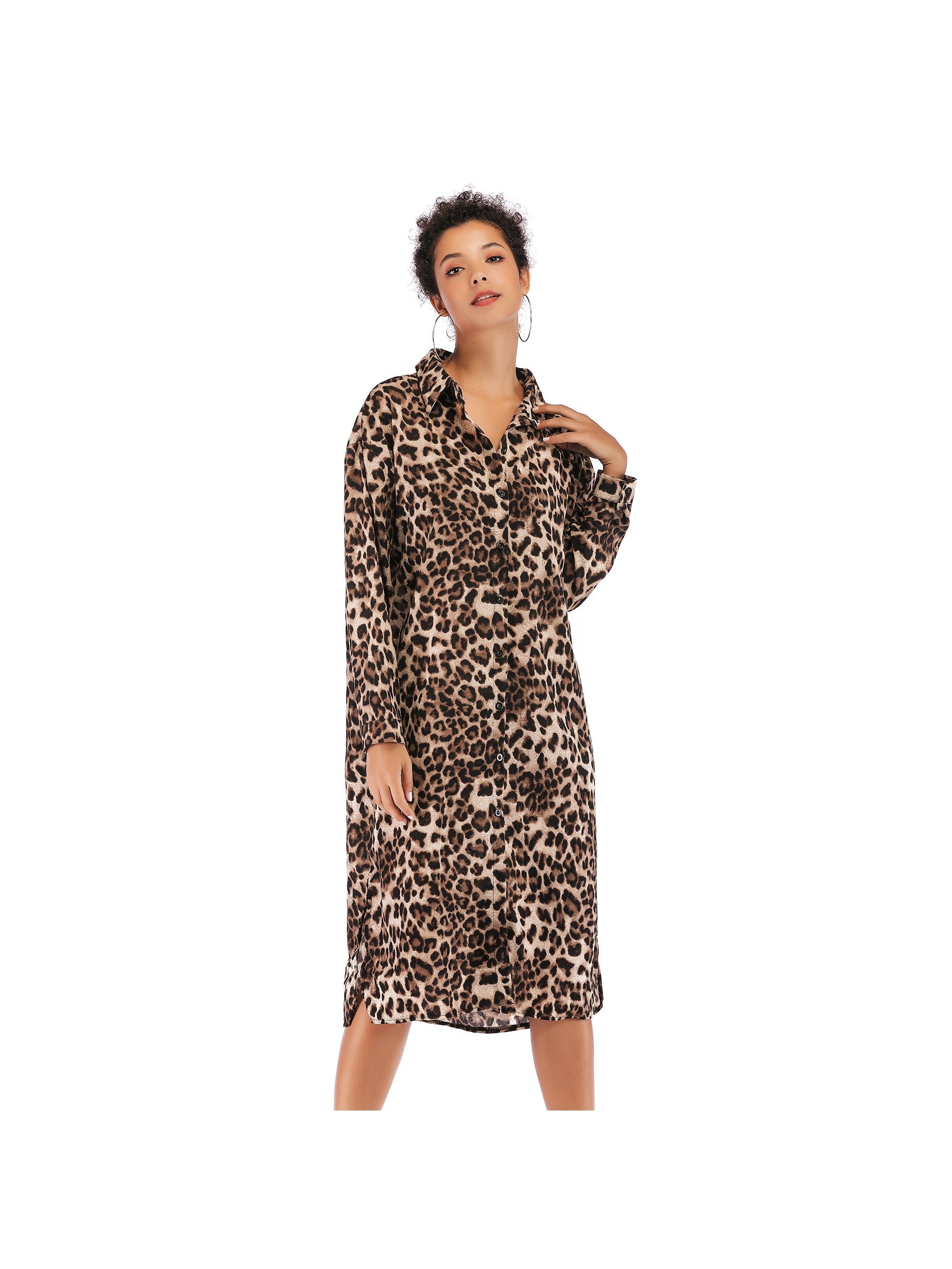 Leopard print dress mid-length split shirt skirt