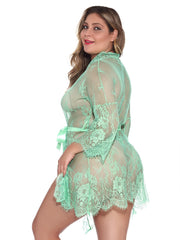 Plus Lace Mesh Dress Long Sling Pajamas