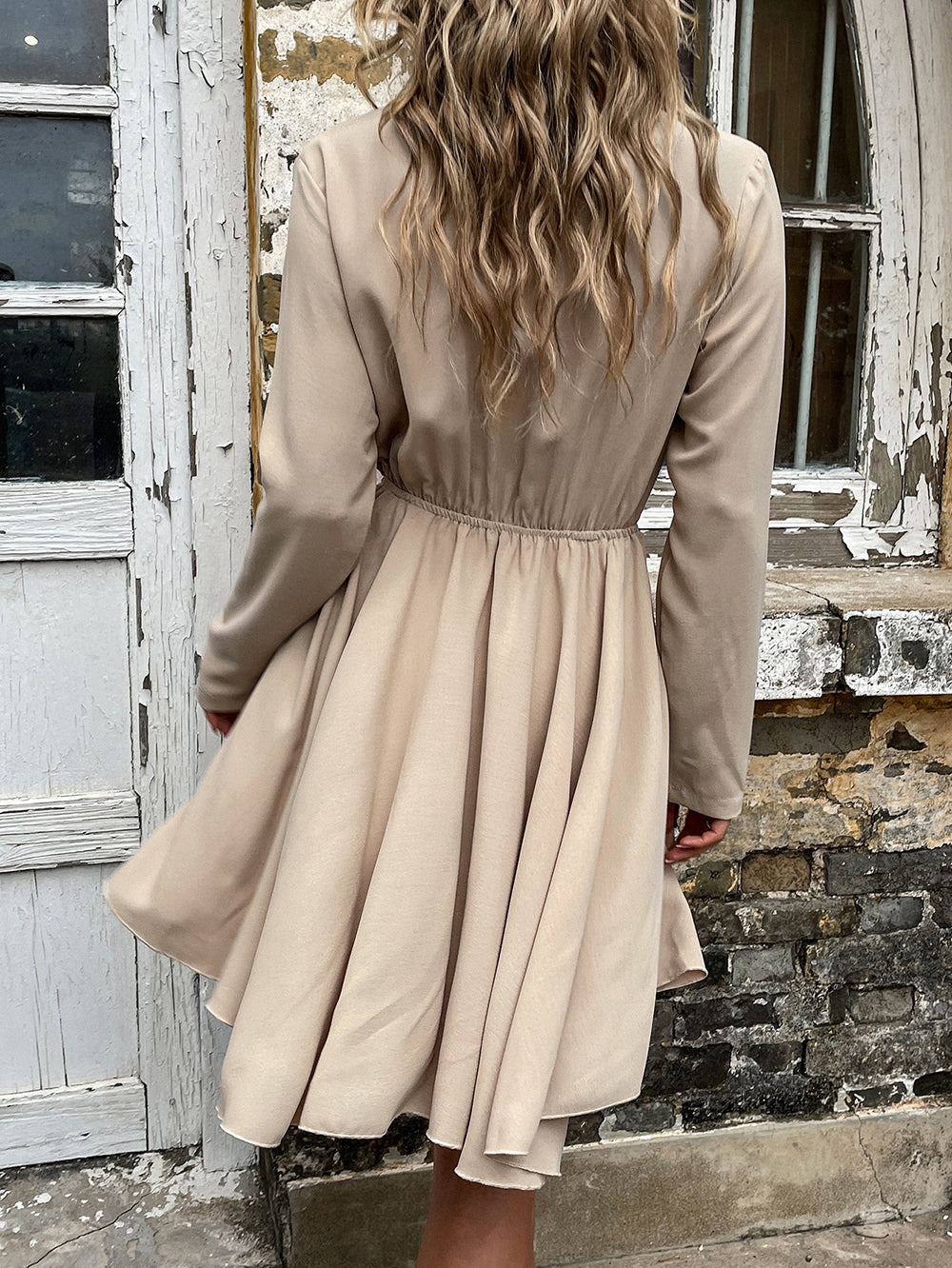 Pleated Long Sleeve Dress