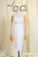 Weißes schulterfreies Midi-Bandagekleid 