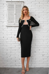 Akari Long Sleeve Midi Bandage Dress - Black