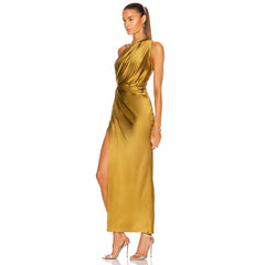 One Shoulder Sleeveless Asymmetrical Maxi Bodycon Dress