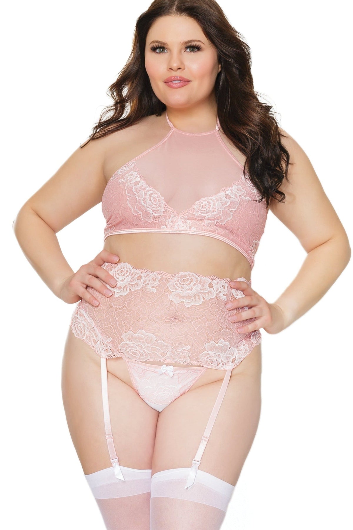 Lace Halter Crop Top And Matching G-String | Plus Size