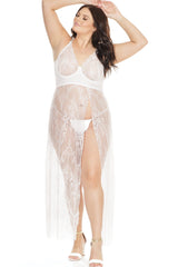 Lace Long Gown Full Underwire Cups With Side High Slit | Plus Size