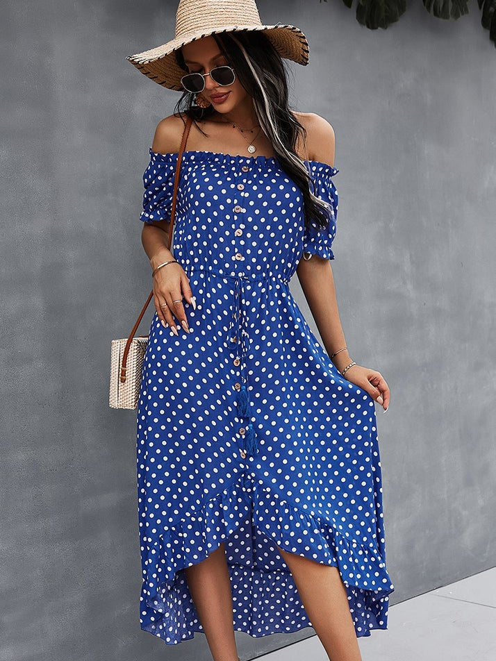 Pure color white spotted dress