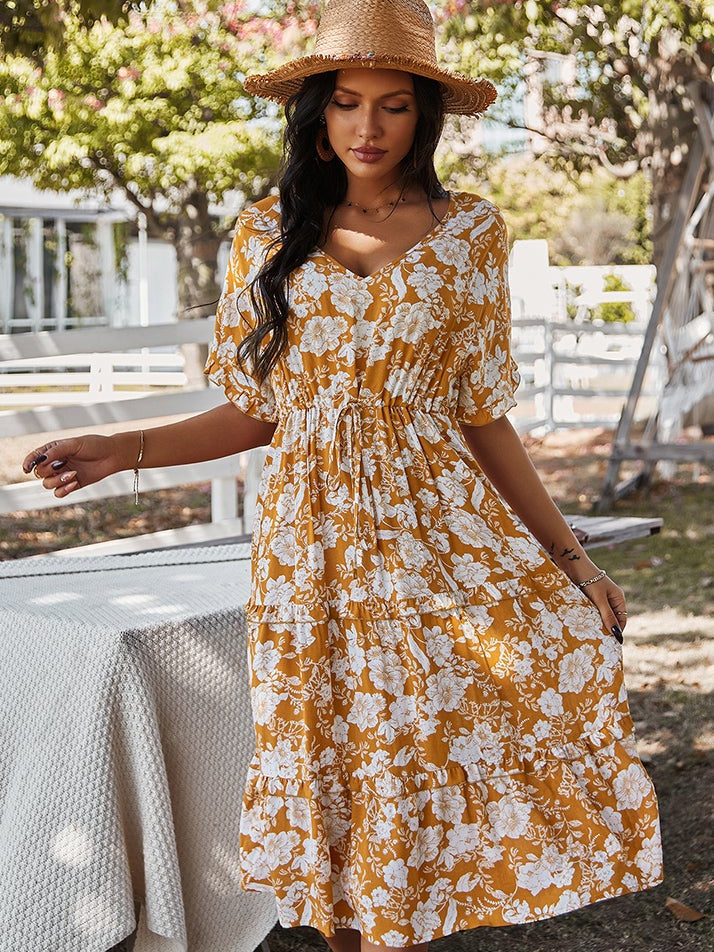 Printed solid color dress