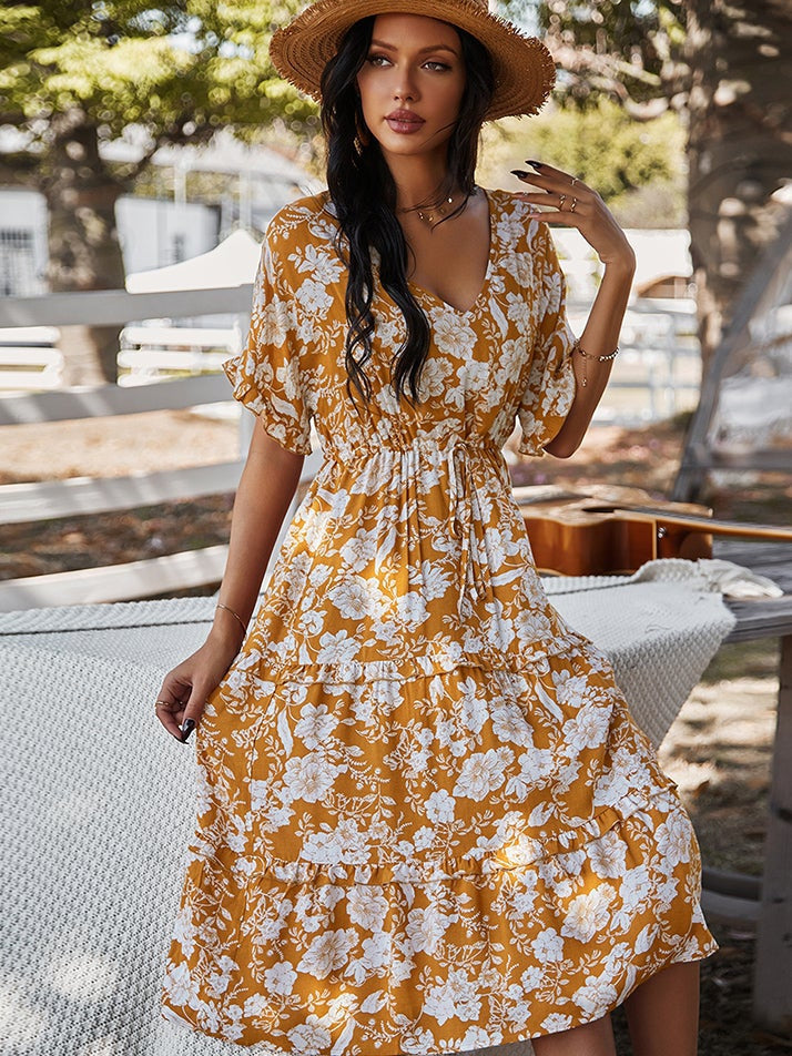 Printed solid color dress