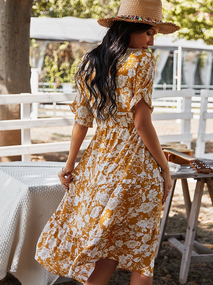 Printed solid color dress