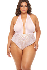 Plus Size Mesh V-Plunge Halter Teddy