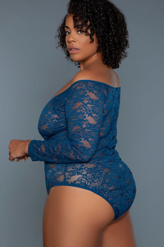 Navy Blue Long Sleeved Bodysuit | Plus Size