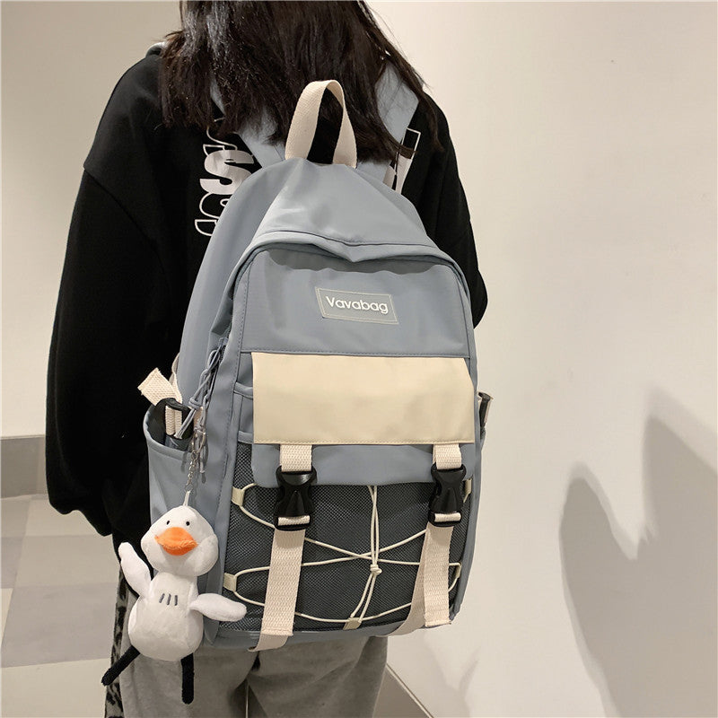 Women's Fashion trend  campus casual simple contrast color backpack