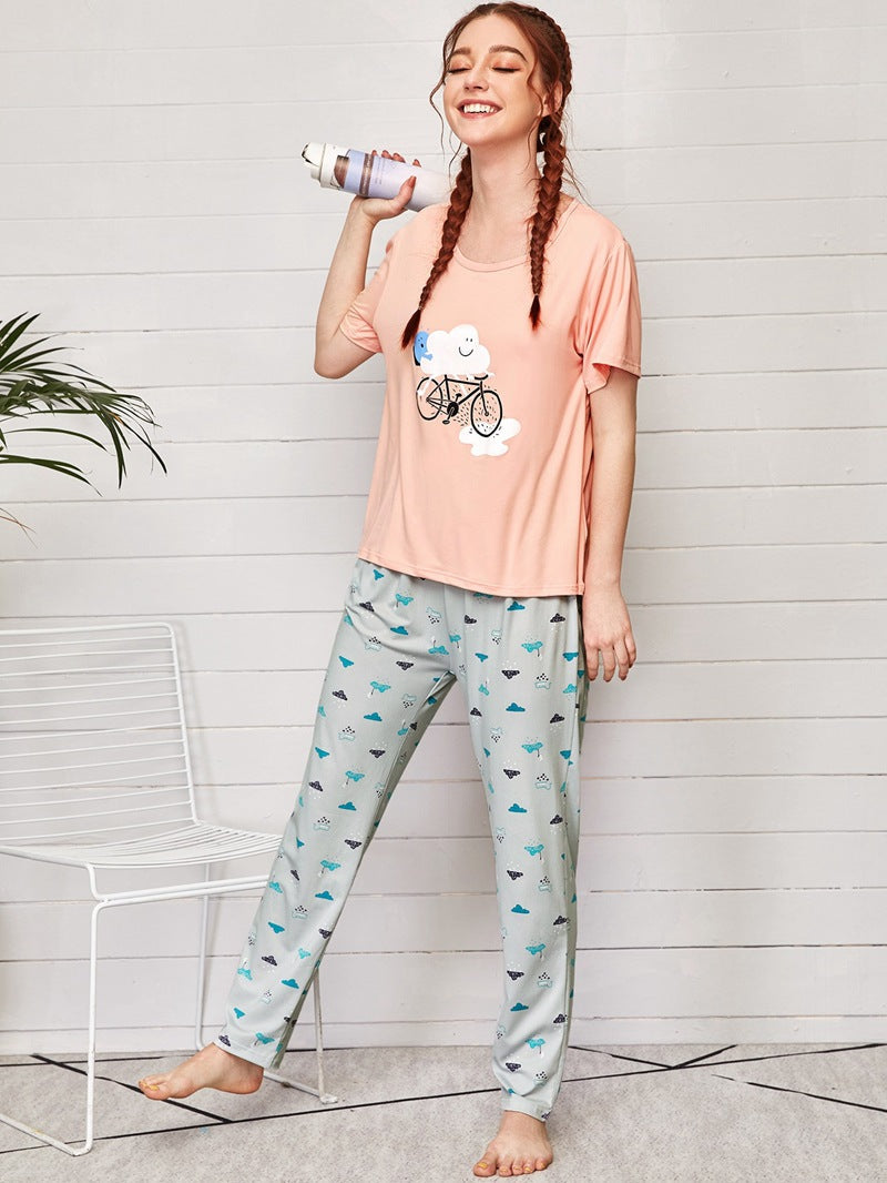 Bike And White Cloud Graphic Pajama Set