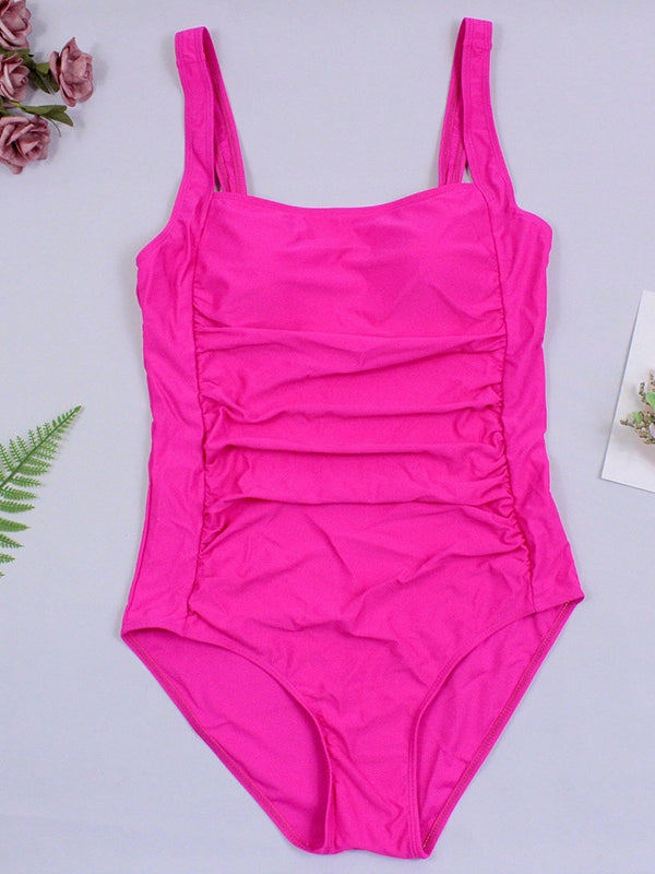 Sexy Solid Color Pleated One-piece Swimwear