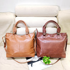 Retro style oil wax leather pattern portable  large capacity handbags