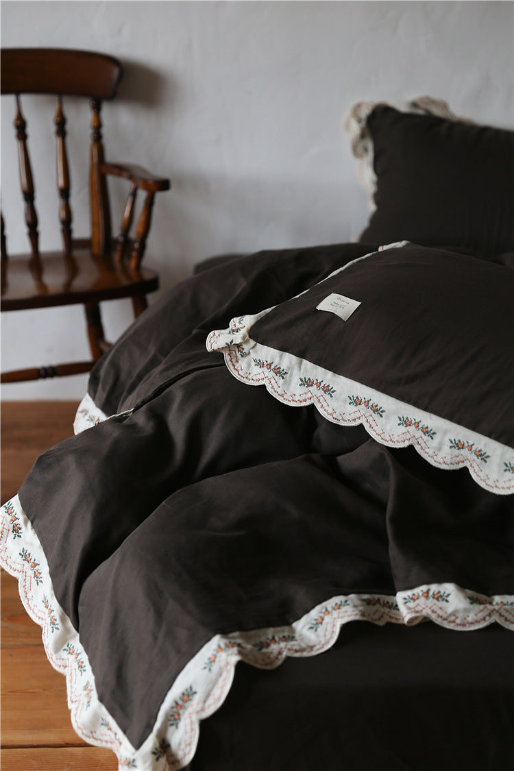 Dark Ruffle Bedding Set - Black