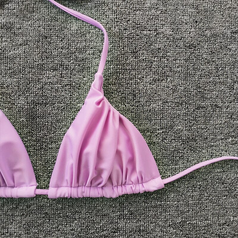 Einfarbiger Bikini-Anzug mit Rüschen in Lila