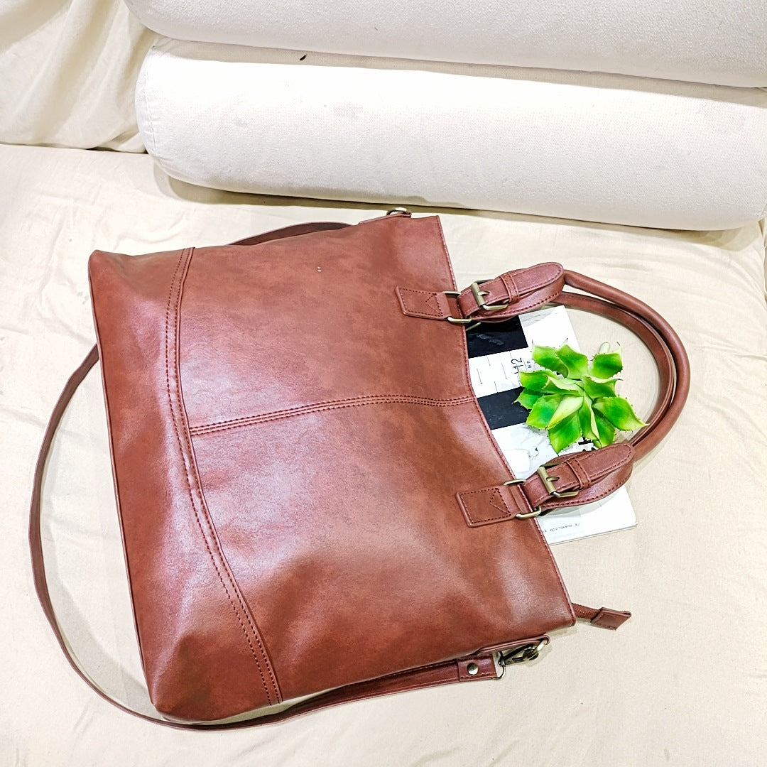 Retro style oil wax leather pattern portable  large capacity handbags