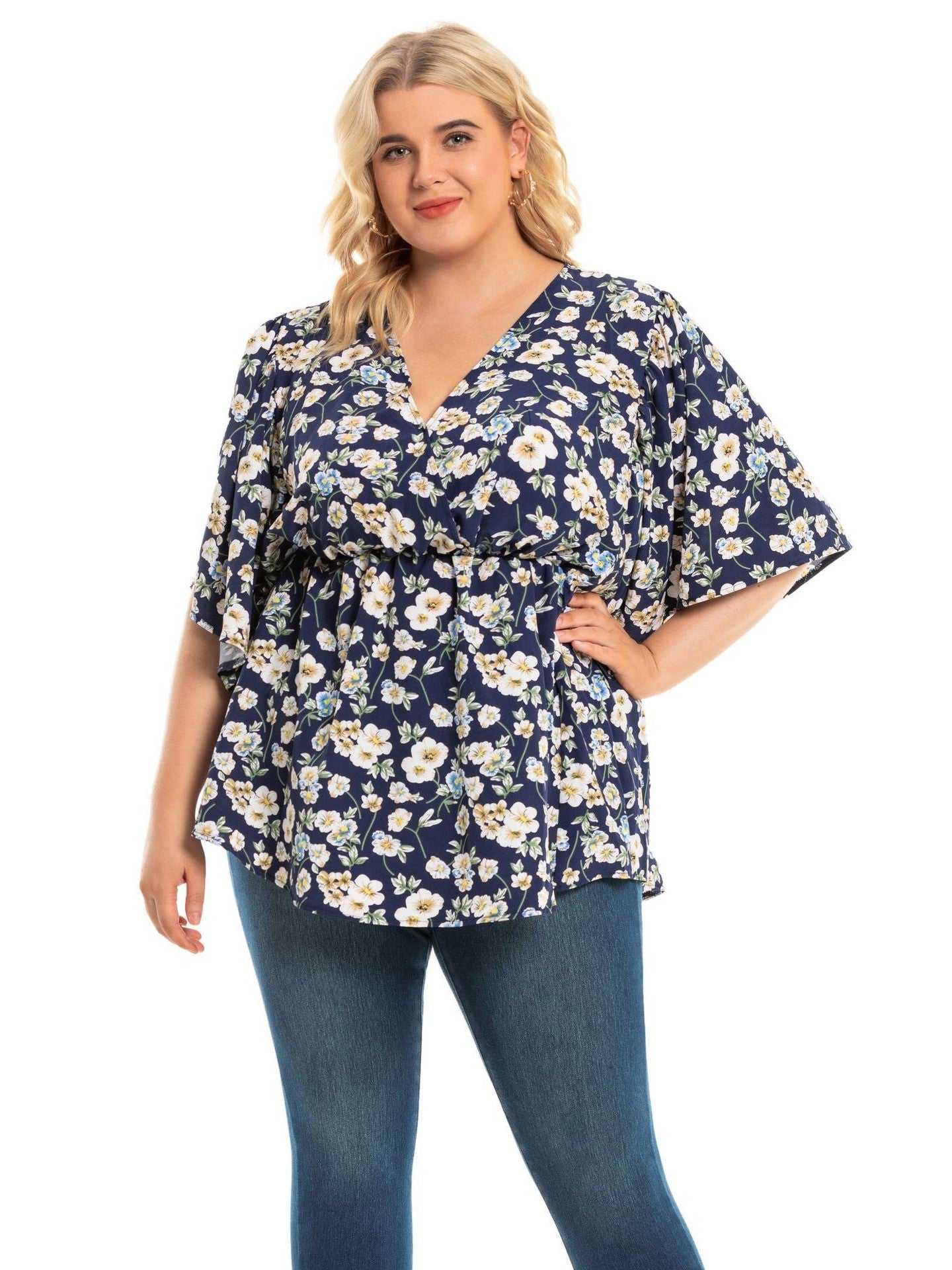 Loose V-Neck Print Top