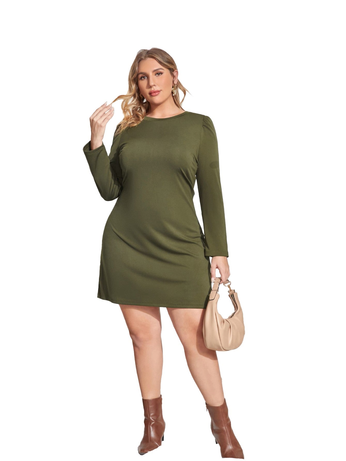 Elegant Slim Green Stretch Knit Dress