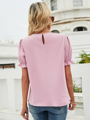 Round Neck Pullover Short Sleeve Blouse