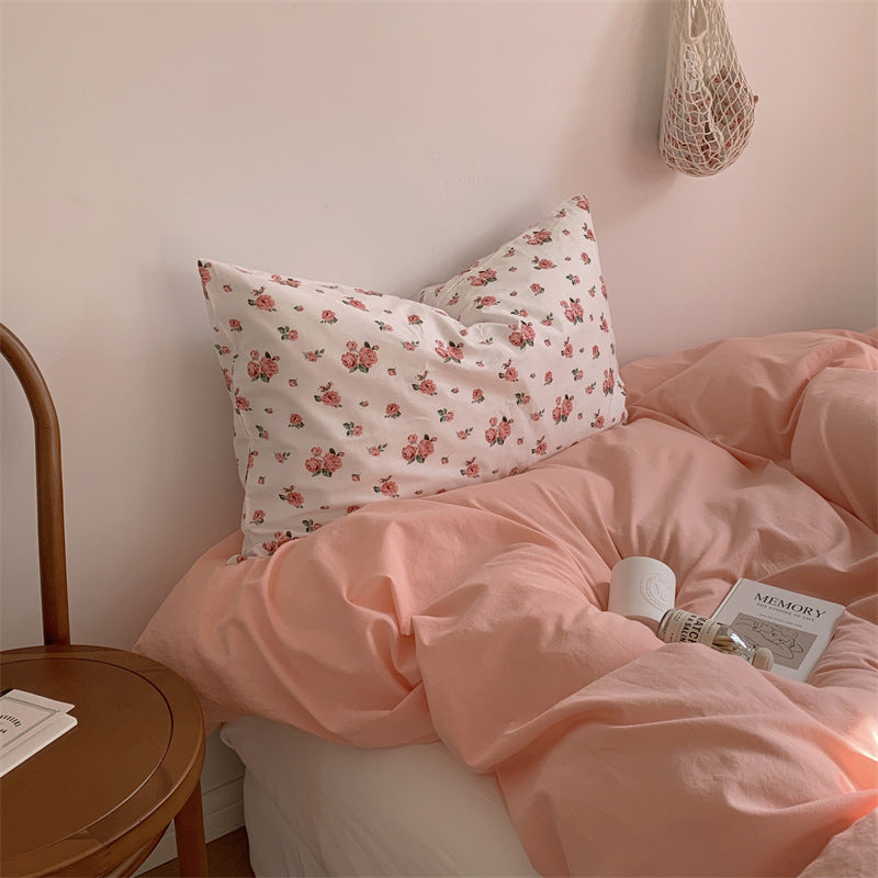 Minimal Floral Bedding Set - Pink + White