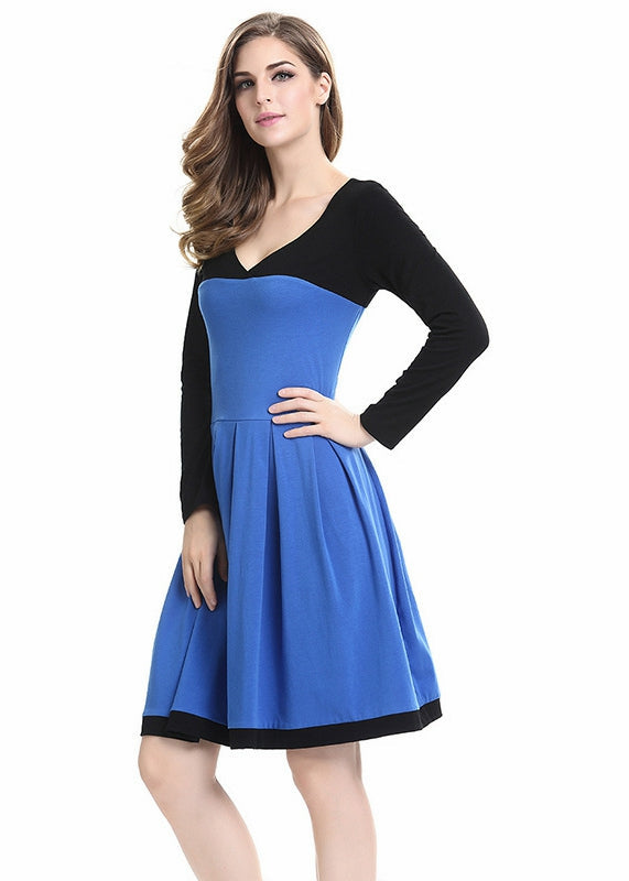 Elegantes vestidos de otoño con cuello en V y manga larga 