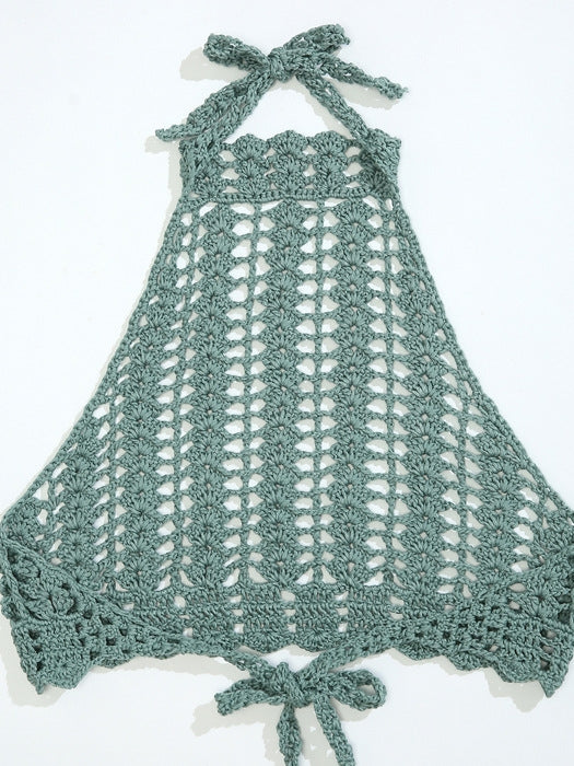 Tie Back Crochet Halter Cover Up Top