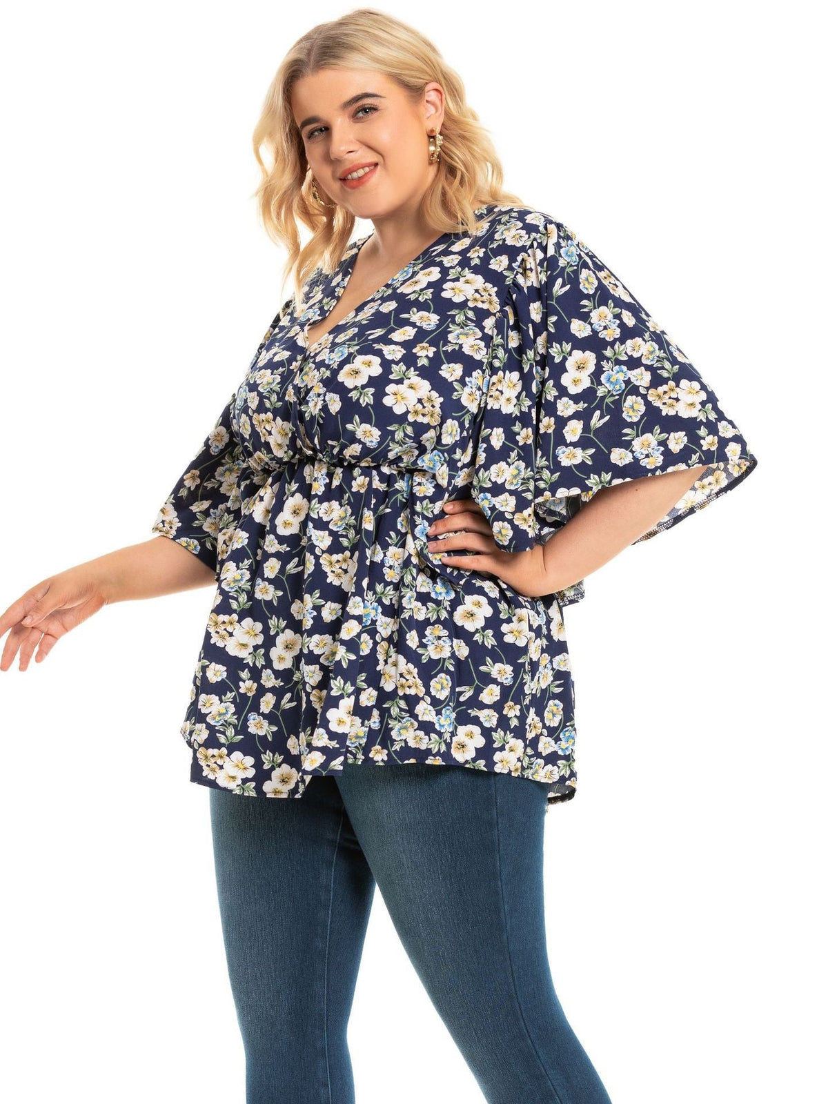 Loose V-Neck Print Top