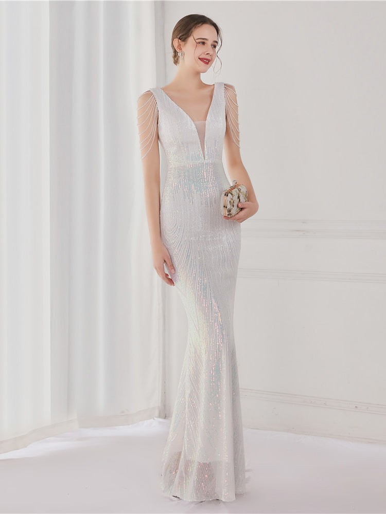 Sequin suspender evening dress