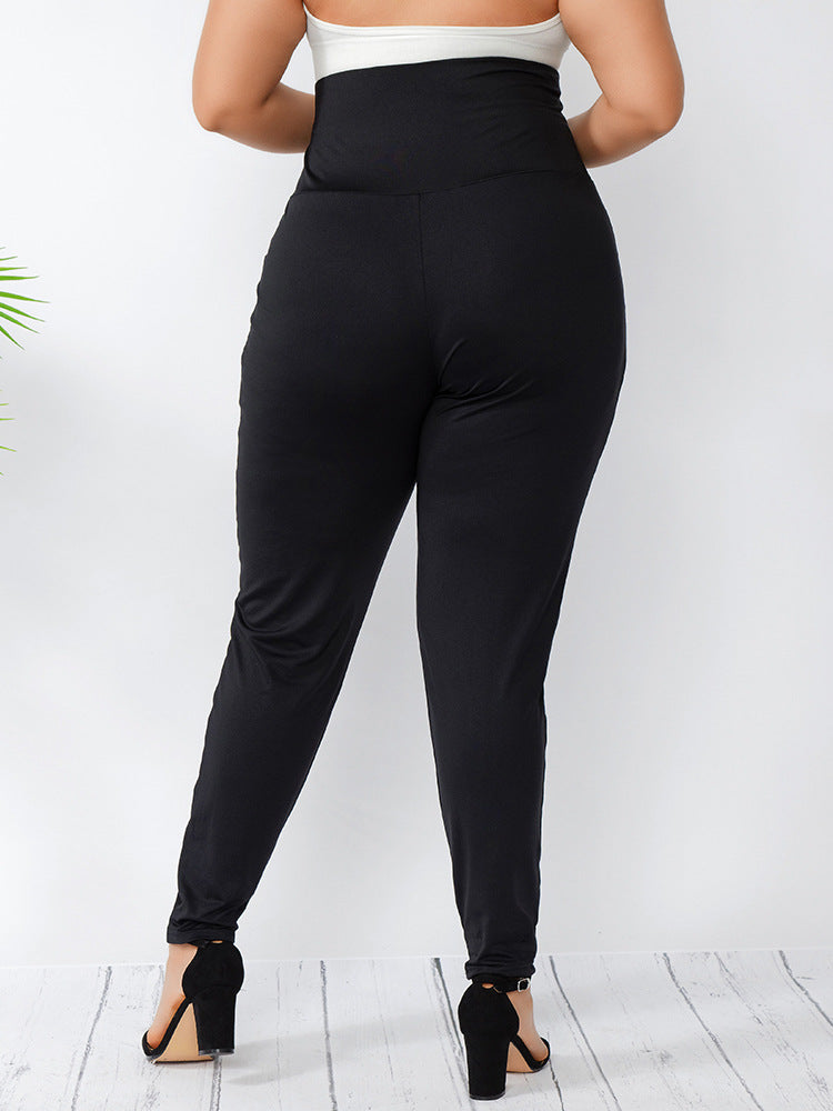 Plus Hook Button Leggings High Waist Slim Commuter