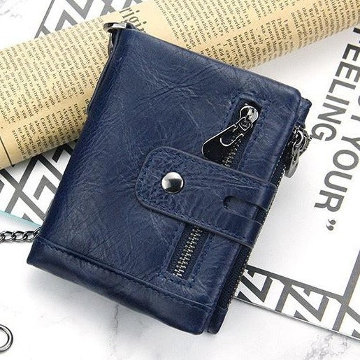 RFID anti-theft brush wallet wax cowhide multi-function double zipper men's leather wallet