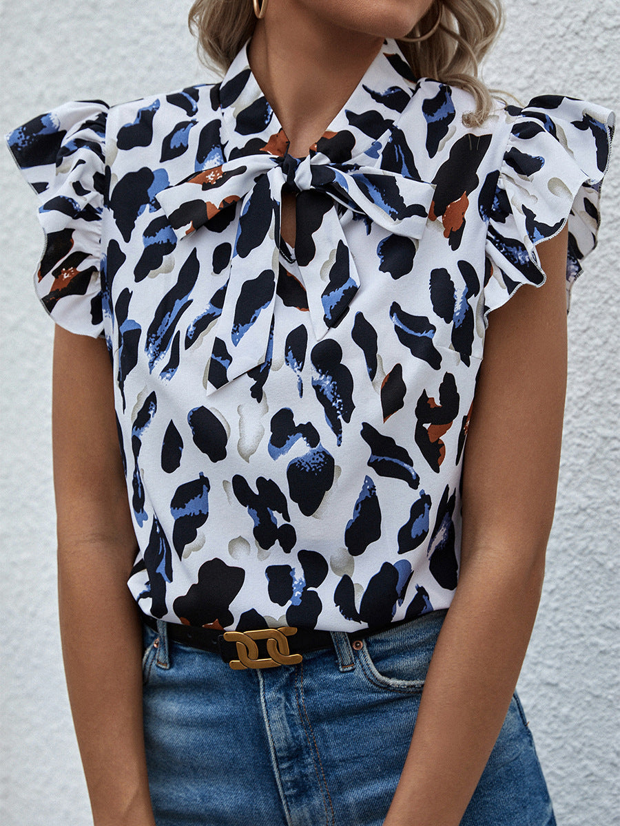 Lace-Up Printed Fungus Blouse