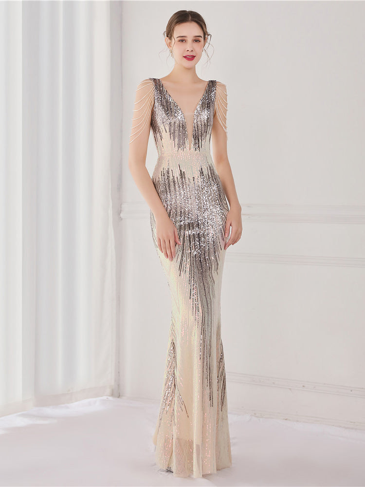 Sequin suspender evening dress